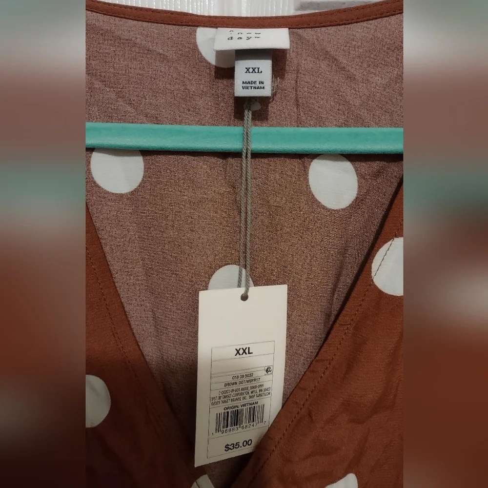Polka Dot V-Neck Dress - Brown - Picture 2 of 2
